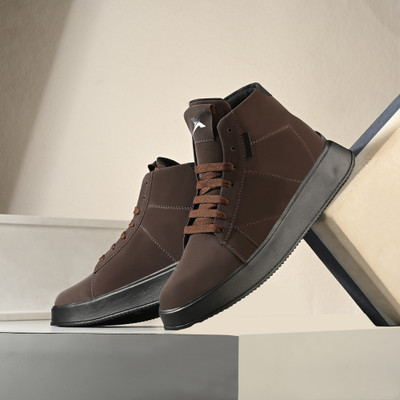 Kraasa Comfortable Lightweight Trendy Outdoor Classy Lace Up Casual High Tops For Men(Brown , 6)