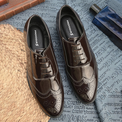 PROVOGUE Patent Leather Formal Brogue shoes Lace Up For Men(Brown , 10)