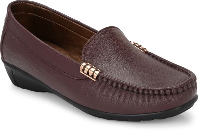 EGOSS Lady Boss Premium Genuine Leather Loafers For Women(Maroon , 7)