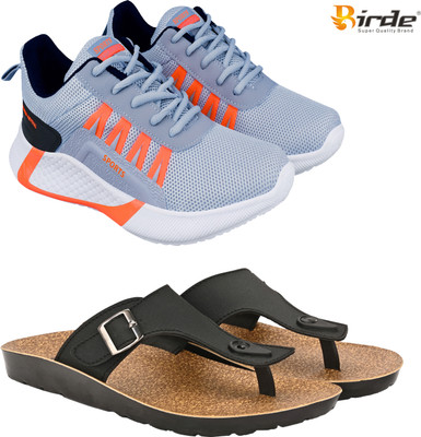 Birde Stylish Combo Pack of 2 Lightweight Gym, Running Shoes With Sandals Walking Shoes For Men(Grey, Black , 10)