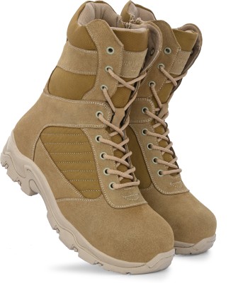Harrytech London SWAT Tactical Airforce/ Military/Army Boots for Men with Side Zip Suede Leather Boots For Men(Beige)