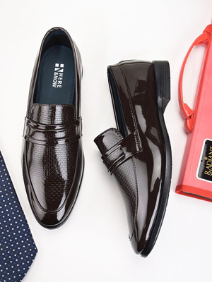 HERE&NOW Stylish Brown Italian Patent Formals Slip On For Men(Brown , 6)