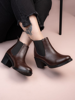 VEEFOX Women’s Ankle-Length Block Heel Boots | Stylish Casual, Party & Office Wear Boots For Women(Brown , 3)