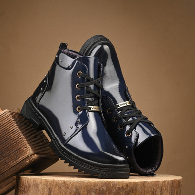 Vellinto Royal SWIFT Party Wear ll Casual ll Latest Patent Leather Boots for Men Boots For Men(Blue, Navy , 6)