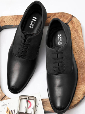 HERE&NOW Stylish Black Suede Formal Round Toe Lace Up For Men(Black , 9)