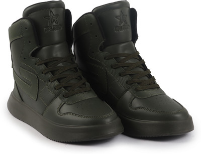 FAUSTO High Top Chunky Classic Lace Up Sneakers|High Ankle Sneakers|Lightweight Sneaker Sneakers For Men(Olive , 8)