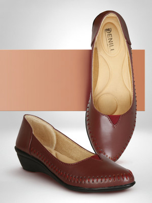 Denill Girls Wedge Heel Ballet Flats Bellies For Women(Maroon , 6)
