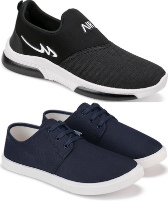 Free Kicks Combo FK-MXO and FK-201 lightweight Slip On Sneakers For Men(Black , 7)