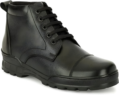 Sony Footwear Men's Black Leather Police Boots with Side Zipper | Anti-Slip Boot Shoes Boots For Men(Black , 8)