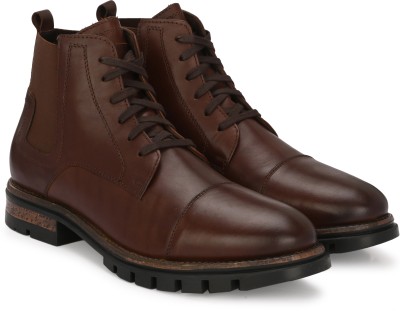 Delize Genuine Leather High Ankle Derby Boots For Men(Brown)
