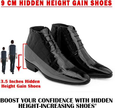 YUVRATO BAXI Men's 9 Cm Hidden Height Increasing Black Casual Formal And Party Wear Shoes Boots For Men(Black , 5)