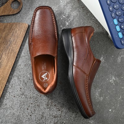 AUSERIO Genuine Leather Formal Shoes Light|Comfort|Trendy|Premium Shoes Slip On For Men(Tan)