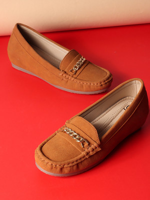 CARLTON LONDON Women's Solid Slip-On Wedge Loafers with Buckle Loafers For Women(Tan , 8)