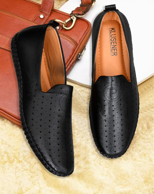 Klusener Synthetic Lazer Cuts Mojari Loafers For Men(Black , 9)