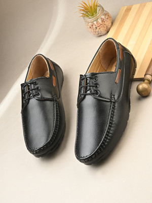 PROVOGUE Men’s Black Casual Boat Shoes – Soft Comfort Lace-Up Design Boat Shoes For Men(Black , 6)