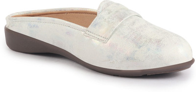 FAUSTO Party Wedge Mules|Backopen Loafers|Travel-Friendly Slip-On Shoes|Ethnic Sandals Loafers For Women(Beige , 4)