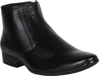 Vincenzo Men's Leather Zip Boot/Shoes Slip On For Men(Black)
