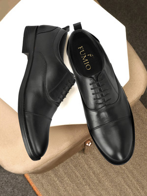 Fumio FUMIO Men’s Classic Black Leather Formal Shoes | Office & Event Wear Lace Up For Men(Black , 6)