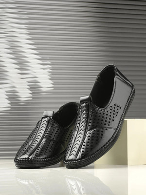 Server Men's PU Synthetic Leather Loafers For Men(Black , 6)