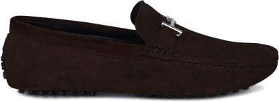 LOUIS STITCH Men's Federal Blue Italian Suede Leather Driving Loafer Moccasins shoes for men Loafers For Men(Brown , 6)