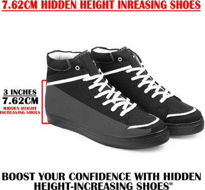 BXXY Men's 7.62 CM Hidden Height Increasing Stylish Black Casual, Canvas Sneaker Shoe Outdoors For Men(Black , 9)