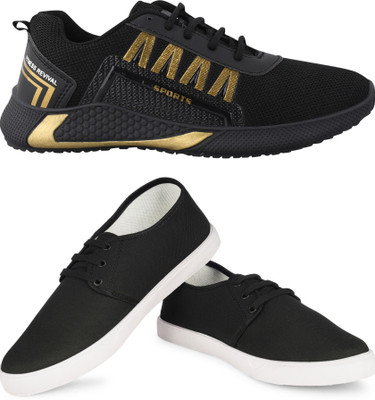 Free Kicks Combo of 2 FK- 393 & 201 Stylish Running Shoes For Men(Black, Gold , 7)