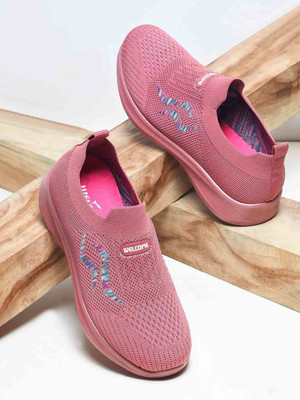 WELCOME Stylish & Comfortable Breathable Walking Casual Perfect for Outdoor Wear Slip On Sneakers For Women(Pink , 4)