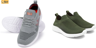 Face Stylish Sports Shoes for Men – Ideal for Running, Gym & Training Sneakers For Men(Grey, Green , 8)