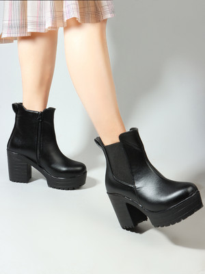 ELUXE PARIS Stylish Women High Heel Ankle Chelsea Boots with Side Zipper For Womens & Girls Boots For Women(Black , 7)