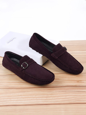 LOUIS STITCH Rosewood Suede Leather Casual Loafers for Men (ITSUB) Size 10 Loafers For Men(Maroon , 10)