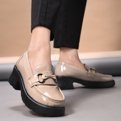 jm looks Women Chunky Lofers Office Look Formal Lofers for Women Loafers For Women(Beige , 7)
