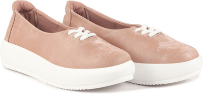 FAUSTO Height Enhancer Stylish Velvet Slip-On Shoe with Lace|Anti Skid Sole Causal Shoe Sneakers For Women(Pink, White , 4)