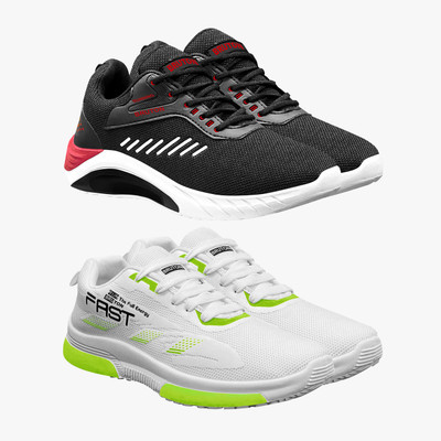 BRUTON Combo Pack Of 2 Trendy & Stylish Casual Shoes Sneakers For Men(Black, White , 9)