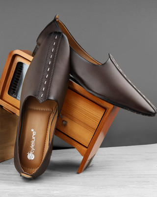 Stylelure Stylish /Party Wear /Punjabi Jutti /Nagra /Nagra shoes /Kurta Shoes /Jalsa Shoes Slip On For Men(Brown , 7)