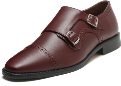 LOUIS STITCH Rosewood Italian Leather Double Monk Strap Formal Slip On Shoes for Men Monk Strap For Men(Maroon , 11)