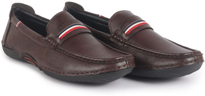 FAUSTO Stitched Stripe Design Classic Slip-Ons Loafer|Flexible Slip Resistant Sole Loafers For Men(Maroon , 6)