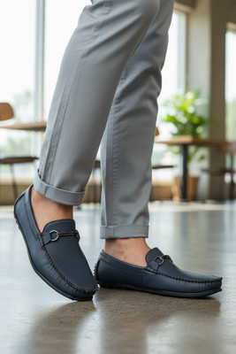 BOOTFORGE Men's Slip On Best Quality Formal Official & Faux Leather Loafer Shoes Loafers For Men(Blue , 8)