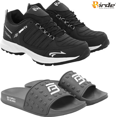 Birde \Stylish Combo Pack of 2 Lightweight Gym, Outdoor Shoes With Slides Walking Shoes For Men(Black, Grey , 9)