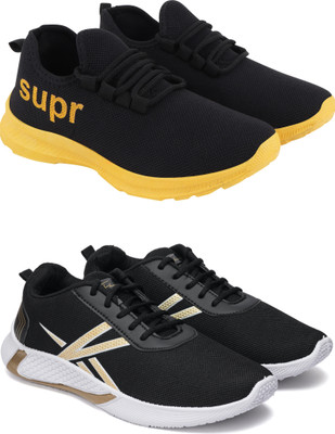 Free Kicks Combo Of 2 Shoes FK-412 & FK-492 Sneakers For Men(Black, Gold , 7)