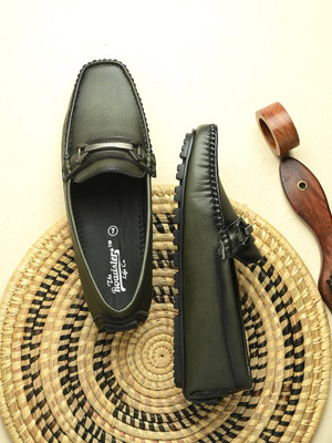 Roadster Premium Stitched Detailing Flexible Loafers For Men(Olive , 7)