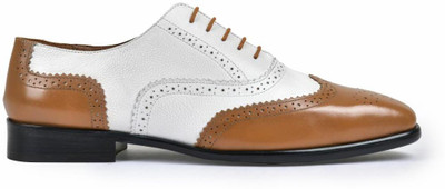 dumanera Ethan Brogues For Men(White, Tan , 7)