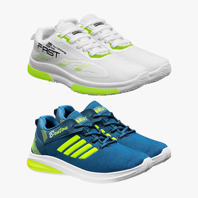 BRUTON Combo Pack Of 2 Trendy & Stylish Sports Shoes Running Shoes For Men(White, Blue , 9)