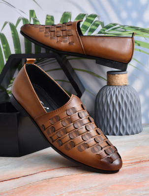 G L Trend Ethnic Casual Men's Woven Design Nagra Juti Mojari Handmade Shoe Party Wear For Men(Tan , 8)