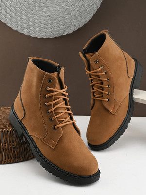 KILLER Men's Casual Outdoor High Top Lace Up Boots, Comfortable Hiking and Trekking Boots For Men(Tan , 7)