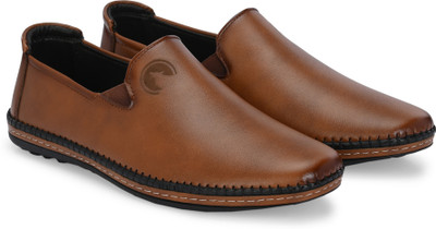 Rising Wolf Synthetic Leather Lightweight Slip On for Daily Use | Mild Waterproof Protection Slip On For Men(Tan , 9)