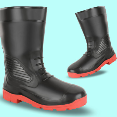Elecant PVC Gumboots 12-inch Non-Metallic Toe, Oil And Water Resistant Slip On For Men(Red, Black , 10)