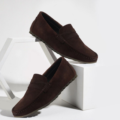 FAUSTO Suede Leather Side Stitched Slip On Driving Mocassin and Loafers For Men(Brown , 9)