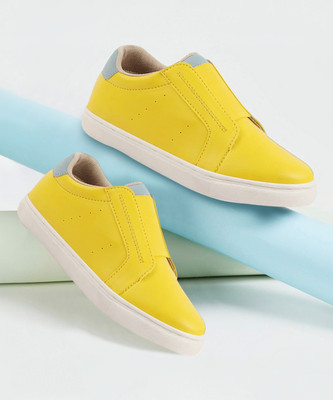 FAUSTO Elastic Closure Stitched Comfort Shoes Sneakers For Women(Yellow , 4)