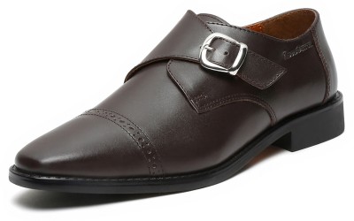 LOUIS STITCH Brunette Brown Italian Leather Monk Strap Formal Slip On Shoes (RXSMBB) - 7 UK Monk Strap For Men(Brown , 7)