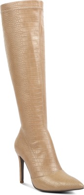 London Rag Taupe Wheedle Croc High Heeled Calf Boots Boots For Women(Camel)